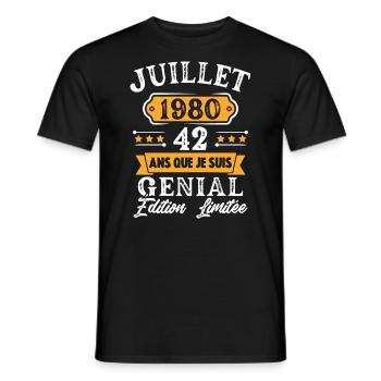 Cadeau D'anniversaire 42 Ans juillet 1980 Rétro - T-shirt homme - noir - Devant - AI Model Male 178 light (178cm)