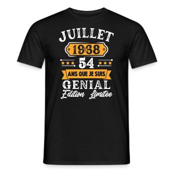 Cadeau D'anniversaire 54 Ans juillet 1968 Rétro - T-shirt homme - noir - Devant - AI Model Male 178 light (178cm)