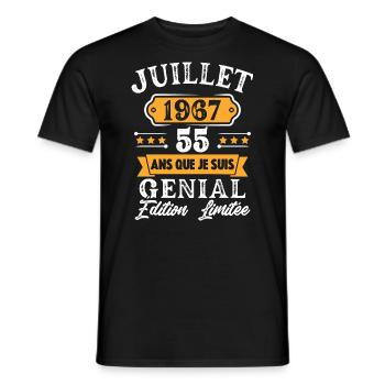 Cadeau D'anniversaire 55 Ans juillet 1967 Rétro - T-shirt homme - noir - Devant - AI Model Male 178 light (178cm)
