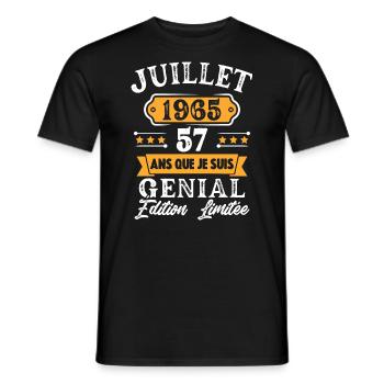 Cadeau D'anniversaire 57 Ans juillet 1965 Rétro - T-shirt homme - noir - Devant - AI Model Male 178 light (178cm)