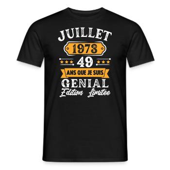 Cadeau D'anniversaire 49 Ans juillet 1973 Rétro - T-shirt homme - noir - Devant - AI Model Male 178 light (178cm)
