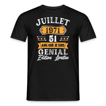 Cadeau D'anniversaire 51 Ans juillet 1971 Rétro - T-shirt homme - noir - Devant - AI Model Male 178 light (178cm)