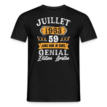 Cadeau D'anniversaire 59 Ans juillet 1963 Rétro - T-shirt homme - noir - Devant - AI Model Male 178 light (178cm)