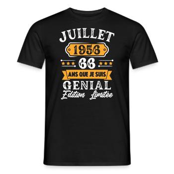 Cadeau D'anniversaire 66 Ans juillet 1956 Rétro - T-shirt homme - noir - Devant - AI Model Male 178 light (178cm)