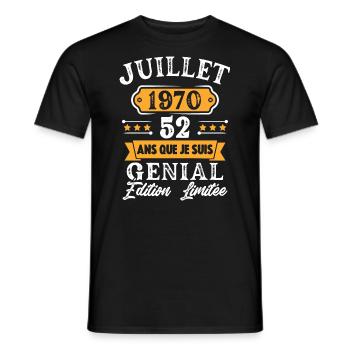 Cadeau D'anniversaire 52 Ans juillet 1970 Rétro - T-shirt homme - noir - Devant - AI Model Male 178 light (178cm)