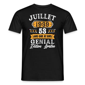 Cadeau D'anniversaire 53 Ans juillet 1969 Rétro - T-shirt homme - noir - Devant - AI Model Male 178 light (178cm)