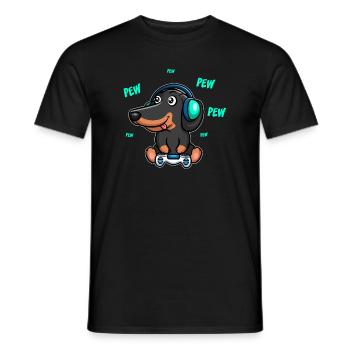 Dachshund Teckel gambles plays video game - Men's T-Shirt - black - Front - AI Model Male 178 light (178cm)