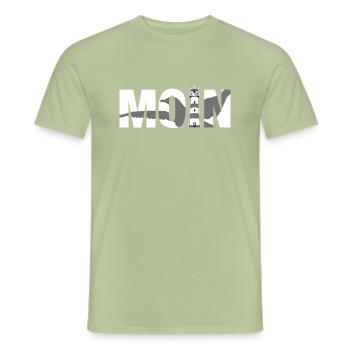 Moin mit Möwe und Leuchtturm, Ostfriesland Norden - Männer T-Shirt - Sage - Vorne - AI Model Male 178 light (178cm)
