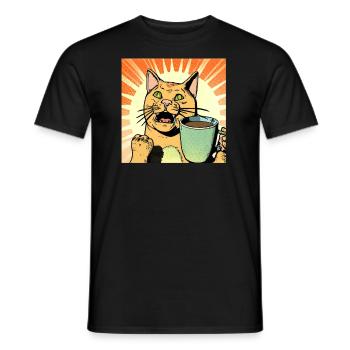 Le chat tient une tasse de café dans un style rétro - T-shirt homme - noir - Devant - AI Model Male 178 light (178cm)