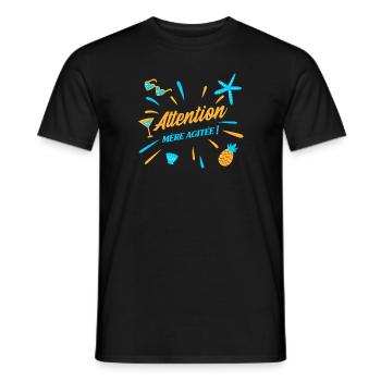 ATTENTION, MÈRE AGITÉE ! (maman, plage) - T-shirt homme - noir - Devant - AI Model Male 178 light (178cm)