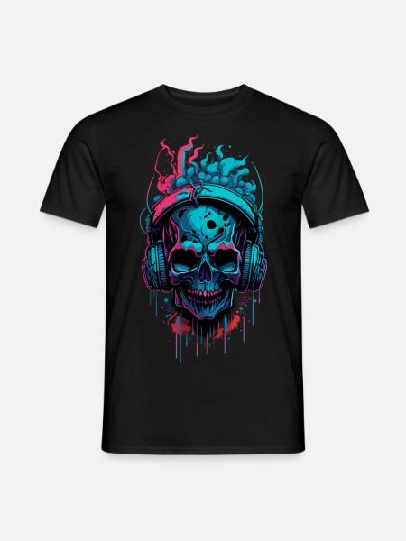 Graffiti Headphone Skull - Männer T-Shirt - Schwarz