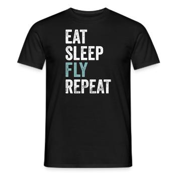 Manger dormir Voler Avions Répéter Pilote d’aviation - T-shirt homme - noir - Devant - AI Model Male 178 light (178cm)