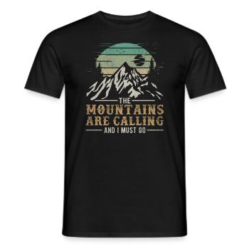 Funny Hiking Tee The Mountains Are Calling And I - Men's T-Shirt - black - Front - AI Model Male 178 light (178cm)