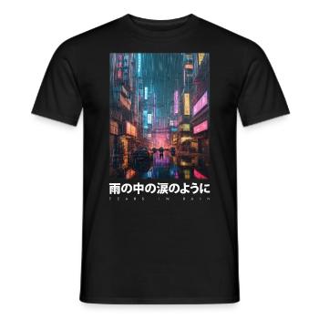 Tears In Rain Cyberpunk T-Shirt - Männer T-Shirt - Schwarz - Vorne - AI Model Male 178 light (178cm)