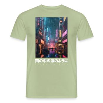 Tears In Rain Cyberpunk T-Shirt - Männer T-Shirt - Sage - Vorne - AI Model Male 178 light (178cm)