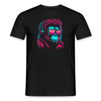 Affe DJ Sonnenbrille Kopfhörer Schimpanse Bunt - Männer T-Shirt - Schwarz - Vorne - AI Model Male 178 light (178cm)