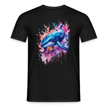 Baleine bleue dans la mer, Aquarelles, Coloré, Océan Atlantique - T-shirt homme - noir - Devant - AI Model Male 178 light (178cm)
