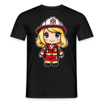 Cute firefighter woman - Men's T-Shirt - black - Front - AI Model Male 178 light (178cm)