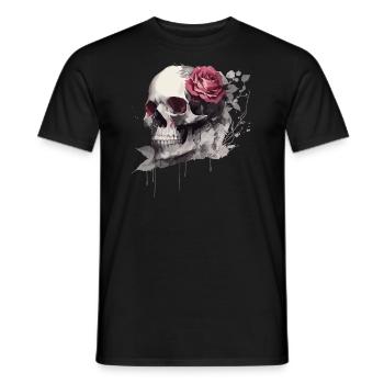 skull with roses full - Men's T-Shirt - black - Front - AI Model Male 178 light (178cm)