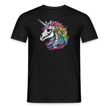 Unicorn Skeleton Skull with Rainbow Hair - Men's T-Shirt - black - Front - AI Model Male 178 light (178cm)