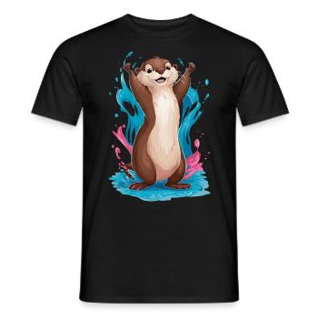 Niedlicher Otter für Kinder Tier im Wasser - Männer T-Shirt - Schwarz - Vorne - AI Model Male 178 light (178cm)