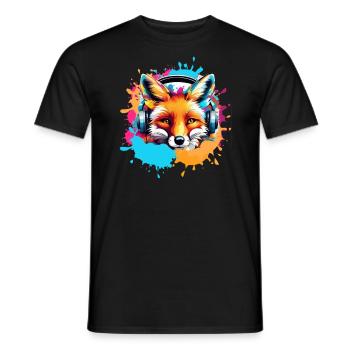 Fuchs,bunt, Malerei,kopfhörer, Graffiti - Männer T-Shirt - Schwarz - Vorne - AI Model Male 178 light (178cm)