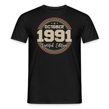 Né en octobre 1991 Retro Anniversaire Octobre 1991 - T-shirt homme - noir - Devant - AI Model Male 178 light (178cm)
