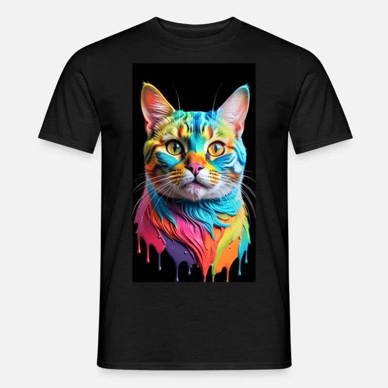 Colorfull Cat Front - Männer T-Shirt - Schwarz