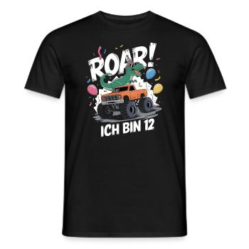12th Birthday 12 Years Dino Monster Truck Fan - Men's T-Shirt - black - Front - AI Model Male 178 light (178cm)