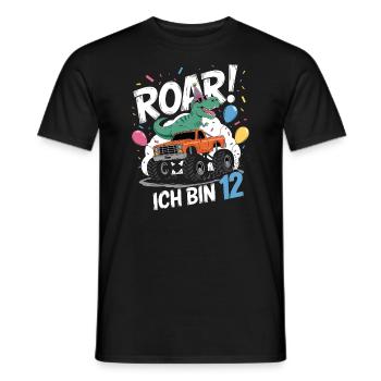12th Birthday 12 Years Dino Monster Truck Fan - Men's T-Shirt - black - Front - AI Model Male 178 light (178cm)
