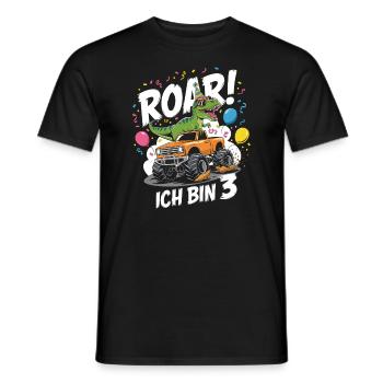3ème anniversaire 3 ans Dino Monster Truck Fan - T-shirt homme - noir - Devant - AI Model Male 178 light (178cm)