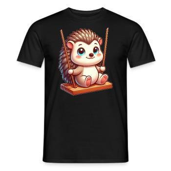 Süßer Igel auf Schaukel Spielplatz Cartoon - Männer T-Shirt - Schwarz - Vorne - AI Model Male 178 light (178cm)
