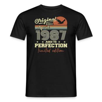 April 1987 Gift | 38th Anniversary April 1987 - Men's T-Shirt - black - Front - AI Model Male 178 light (178cm)