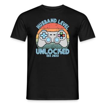 Husband Level Unlocked Est. 2023 Funny Married Men - Men's T-Shirt - black - Front - AI Model Male 178 light (178cm)
