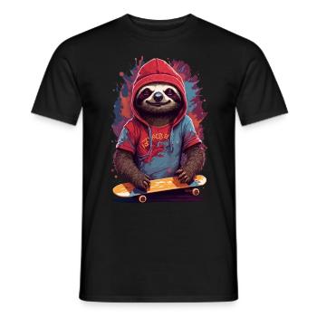 Sloth cool freedom skater skateboard - Men's T-Shirt - black - Front - AI Model Male 178 light (178cm)