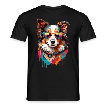 Border Collie avec lunettes de soleil : une élégance mignonne - T-shirt homme - noir - Devant - AI Model Male 178 light (178cm)