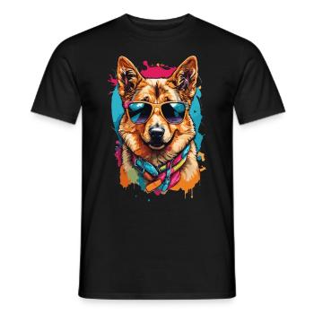 Colorful German Shepherd: Cool in Sunglasses - Men's T-Shirt - black - Front - AI Model Male 178 light (178cm)