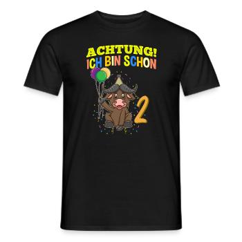 Achtung Ich Bin Schon 2 Geburtstag Büffel Bison - Männer T-Shirt - Schwarz - Vorne - AI Model Male 178 light (178cm)