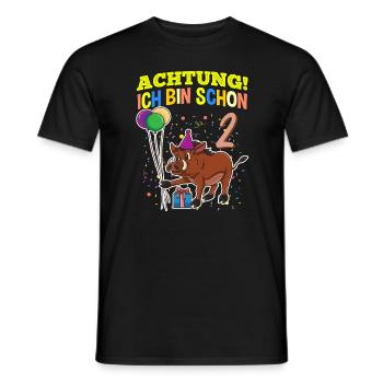 Achtung Ich Bin Schon 2 Geburtstag Warzenschwein - Männer T-Shirt - Schwarz - Vorne - AI Model Male 178 light (178cm)