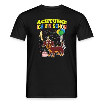 Achtung Ich Bin Schon 1 Tier Geburtstag Dackel - Männer T-Shirt - Schwarz - Vorne - AI Model Male 178 light (178cm)
