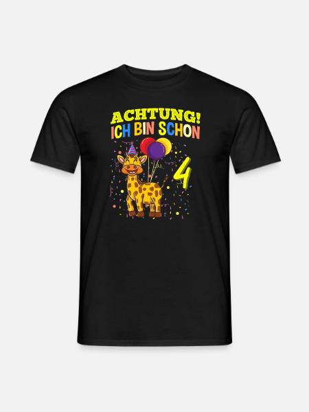 Achtung Ich Bin Schon 4 Zoo Geburtstag Giraffe - Männer T-Shirt - Schwarz
