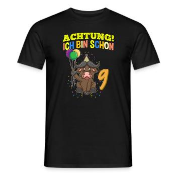 Achtung Ich Bin Schon 9 Geburtstag Büffel Bison - Männer T-Shirt - Schwarz - Vorne - AI Model Male 178 light (178cm)