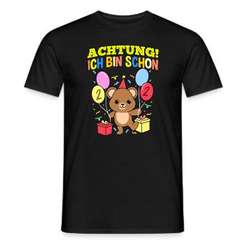 Achtung Ich Bin Schon 2 Geburtstag Teddybär - Männer T-Shirt - Schwarz - Vorne - AI Model Male 178 light (178cm)