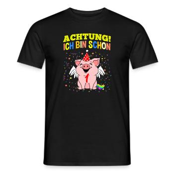 Achtung Ich Bin Schon 1 Geburtstag Schwein - Männer T-Shirt - Schwarz - Vorne - AI Model Male 178 light (178cm)