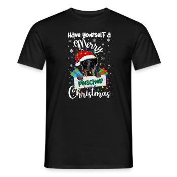 Pinscher miniature Noël Min Pin Pin Cadeaux de Noël - T-shirt homme - noir - Devant - AI Model Male 178 light (178cm)