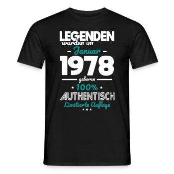 45. Geburtstag - Legenden wurden im Januar 1978 - Männer T-Shirt - Schwarz - Vorne - AI Model Male 178 light (178cm)