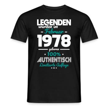 45. Geburtstag - Legenden wurden im Februar 1978 - Männer T-Shirt - Schwarz - Vorne - AI Model Male 178 light (178cm)