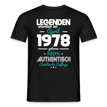 45. Geburtstag - Legenden wurden im April 1978 - Männer T-Shirt - Schwarz - Vorne - AI Model Male 178 light (178cm)