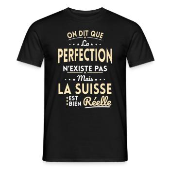 La Perfection n'existe pas la Suisse est Réelle - T-shirt homme - noir - Devant - AI Model Male 178 light (178cm)