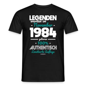 40e anniversaire - Les légendes ont été faites en novembre 1984 - T-shirt homme - noir - Devant - AI Model Male 178 light (178cm)